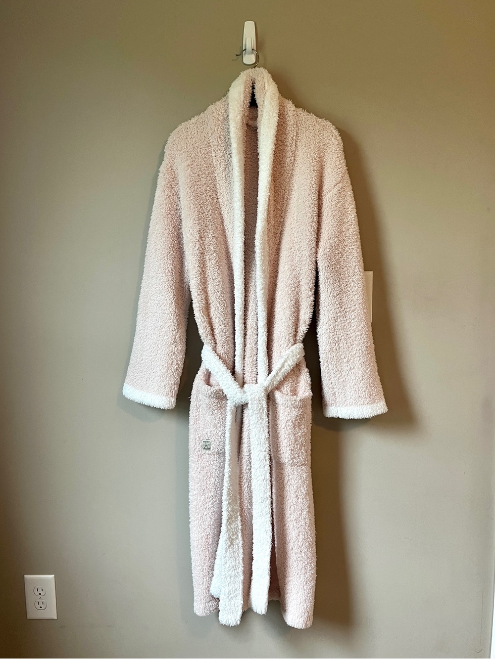 Barefoot Dreams Plush Shawl-Collar Long Robe in Soft Cream Blush